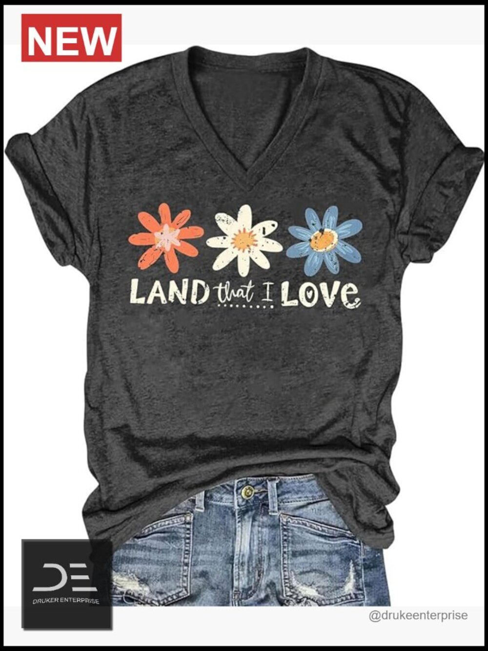 Boho Floral V-Neck Tee - Womens Short Sleeve Summer Top